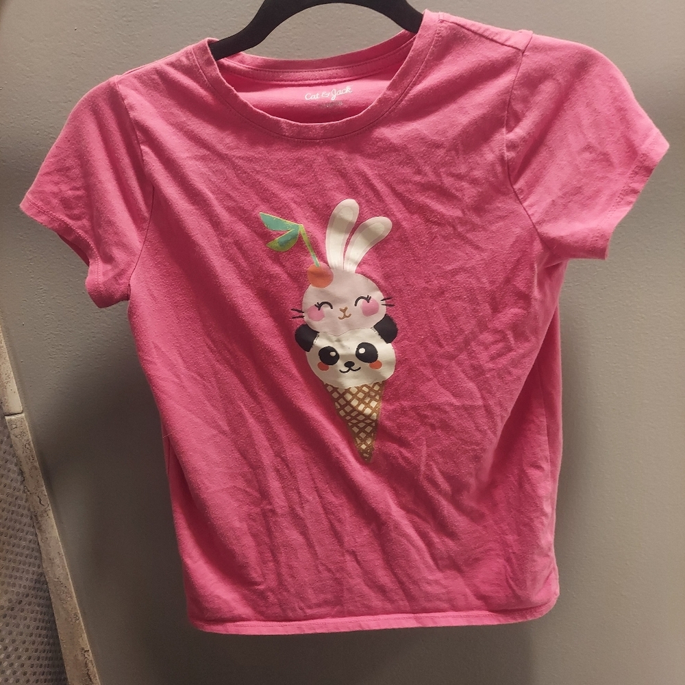 Cat & Jack Girls Pink Bunny Ice Cream Cone Short Sleeve Graphic T-Shirt Sz.10